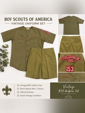 Boy Scouts of America Vintage Olive Green Uniform Set - C